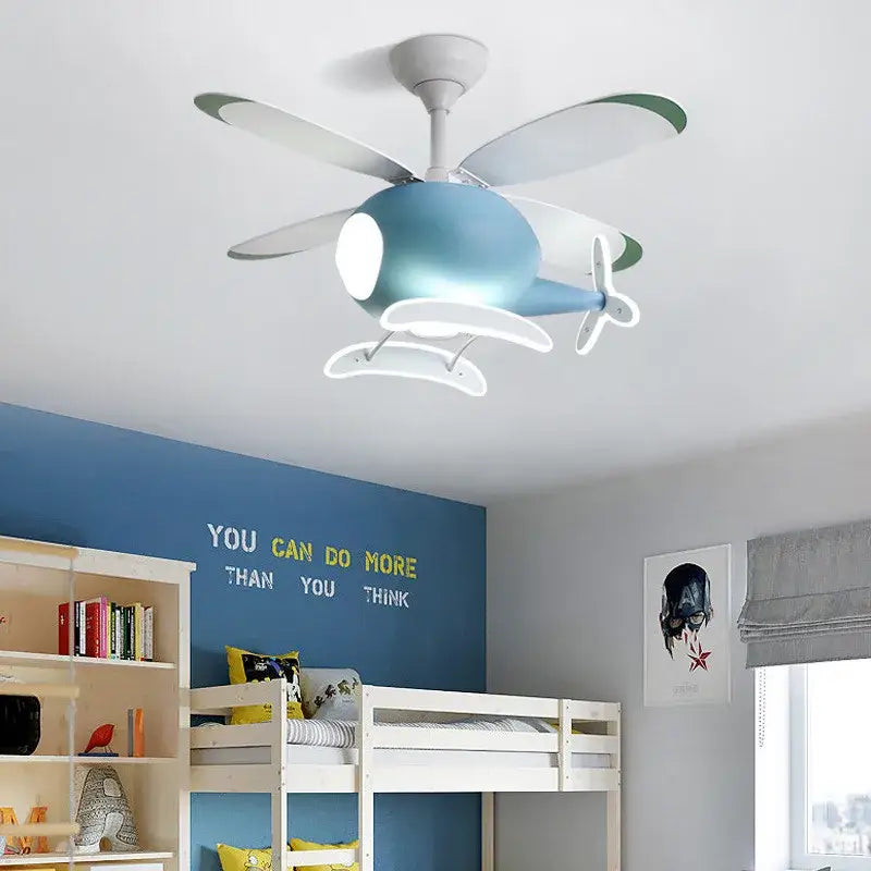 Blue helicopter aircraft chandelier ceiling fan bedroom light