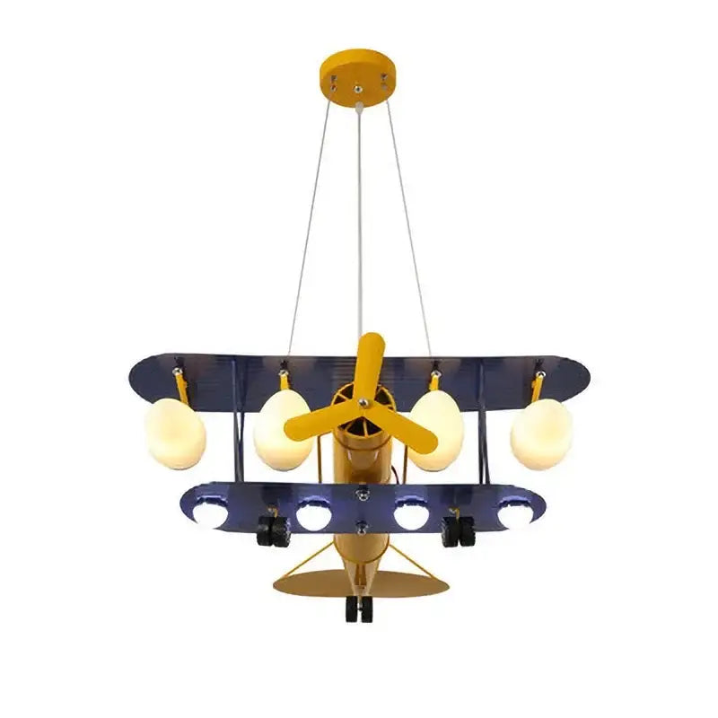 Cartoon blue & yellow airplane chandelier kids led lights bedroom