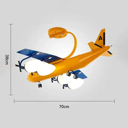Cartoon blue & yellow airplane chandelier kids led lights bedroom