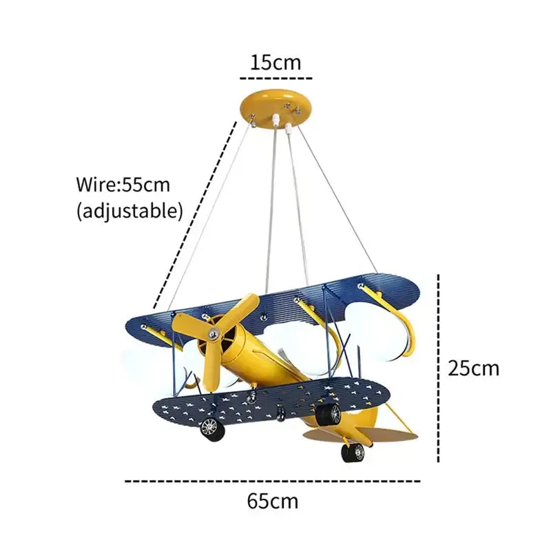 Cartoon blue & yellow airplane chandelier kids led lights bedroom