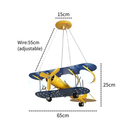 Cartoon blue & yellow airplane chandelier kids led lights bedroom