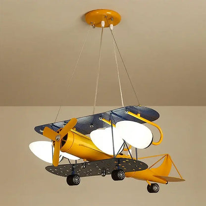 Cartoon blue & yellow airplane chandelier kids led lights bedroom