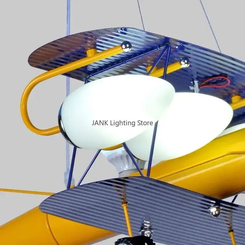 Whimsical yellow & blue airplane kids led chandelier bedroom light