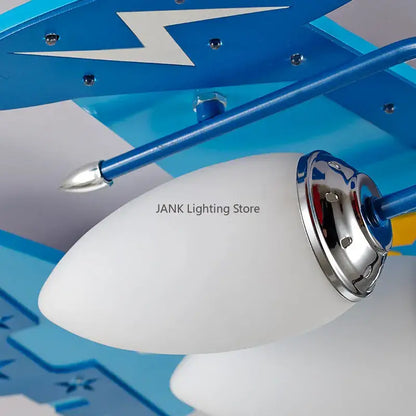 Whimsical yellow & blue airplane kids led chandelier bedroom light