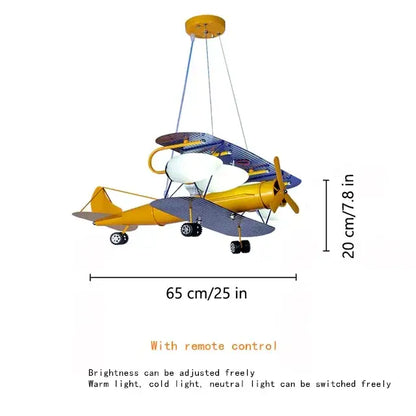 Whimsical yellow & blue airplane kids led chandelier bedroom light