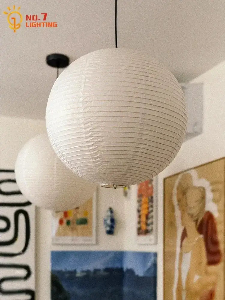 Wabi-sabi white paper noguchi led pendant lights living room