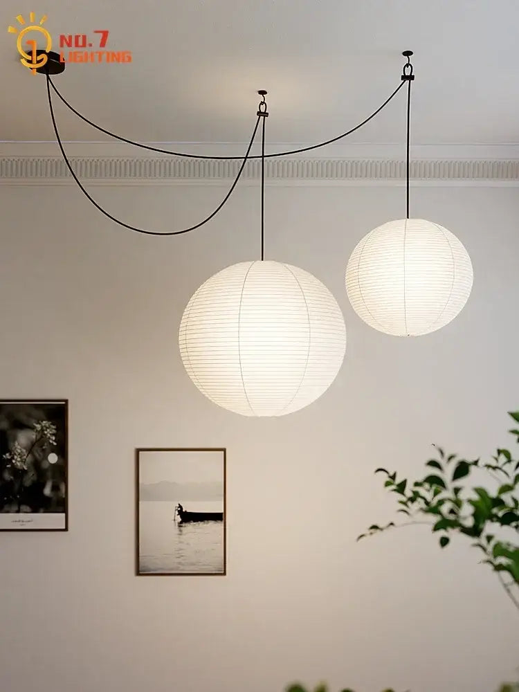 Wabi-sabi white paper noguchi led pendant lights living room
