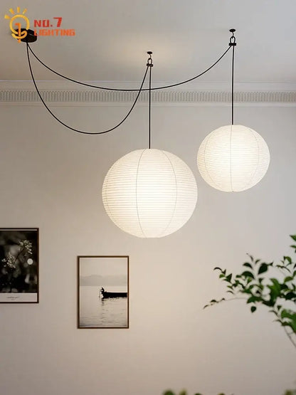 Wabi-sabi white paper noguchi led pendant lights living room