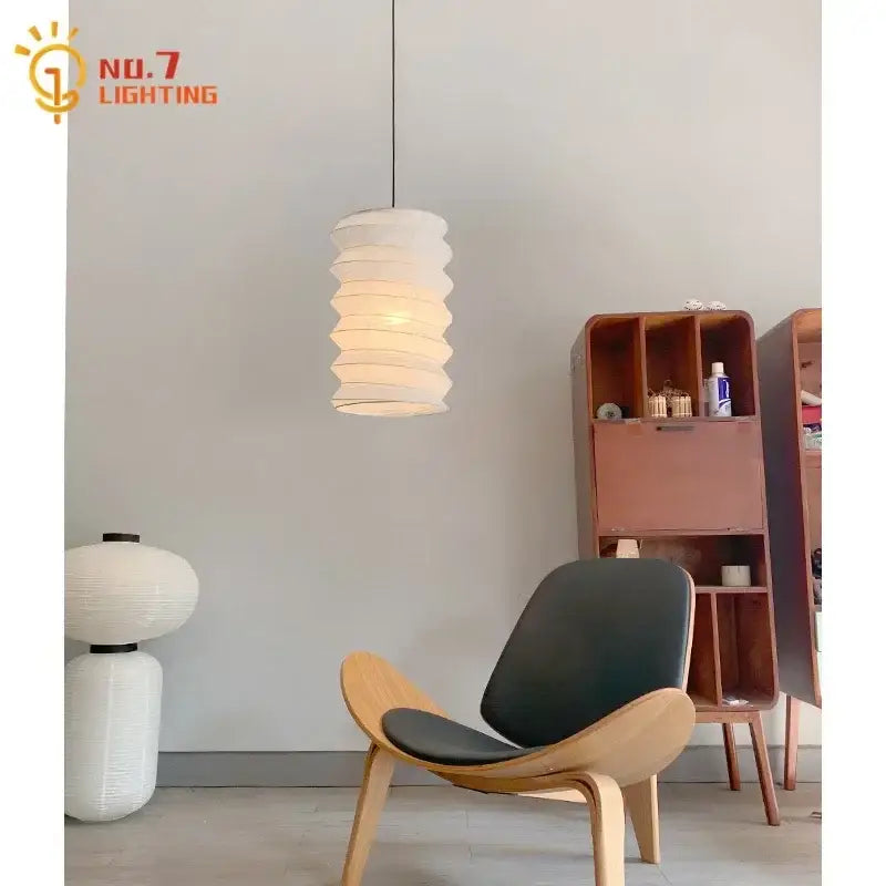 Retro cream paper spiral akari noguchi pendant light living room