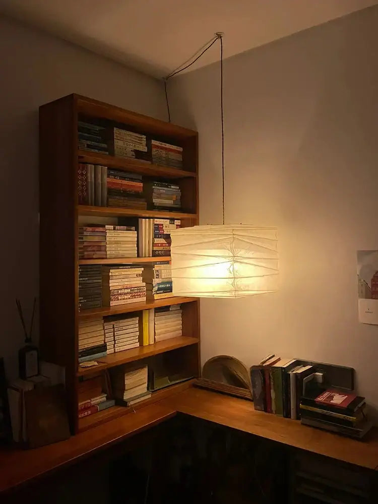 Square white rice paper pendant light for living room