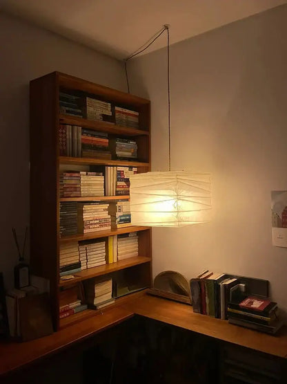 Square white rice paper pendant light for living room