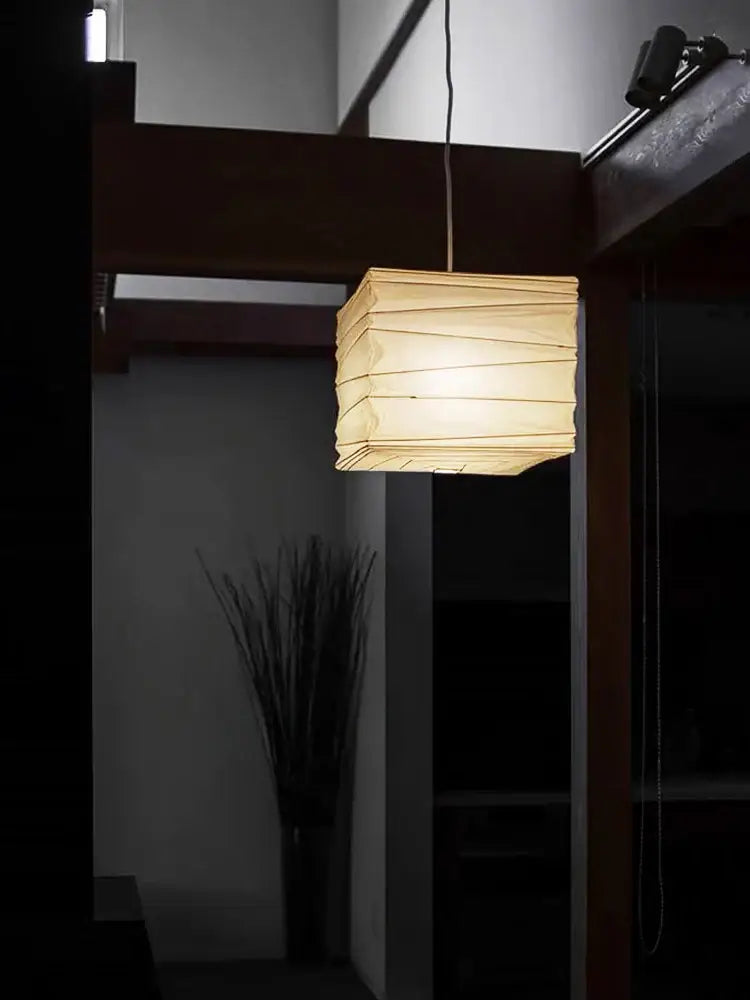 Square white rice paper pendant light for living room