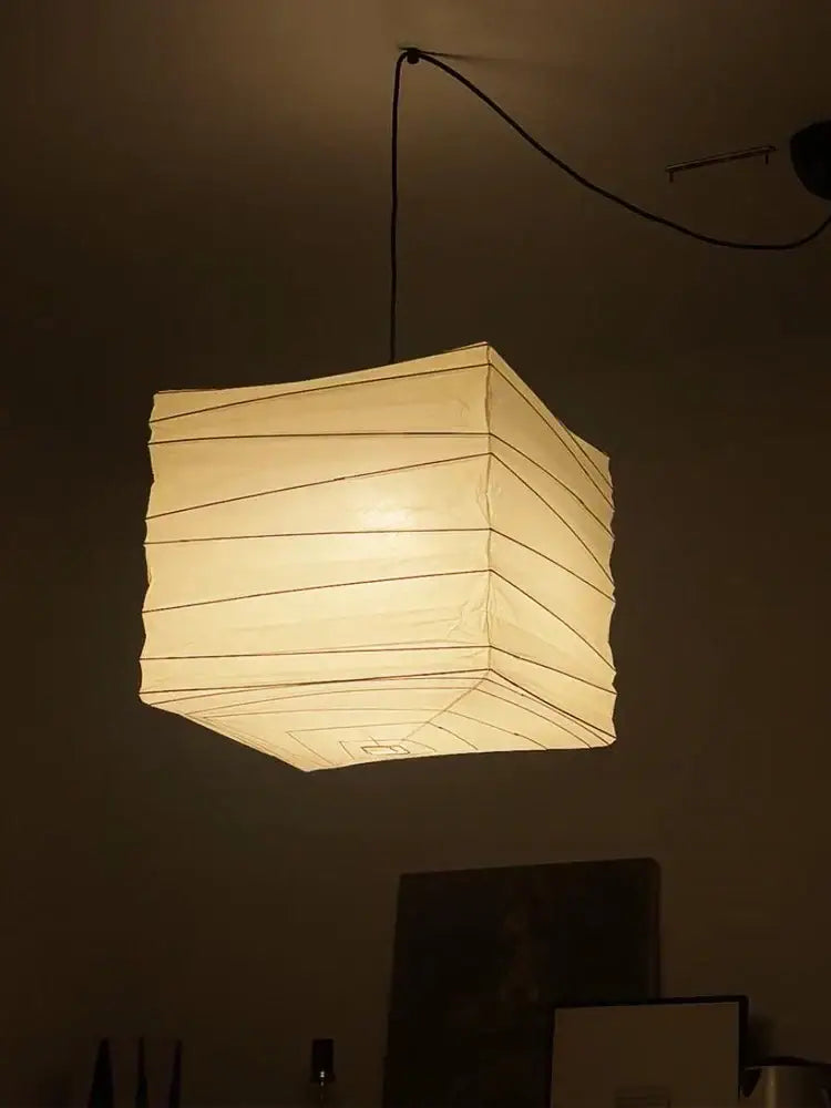 Square white rice paper pendant light for living room