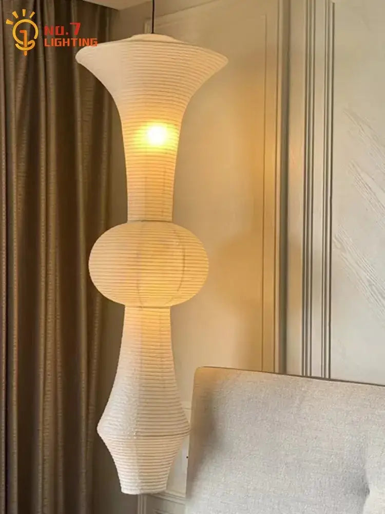 Vintage akari noguchi cream ribbed paper pendant lights for studio