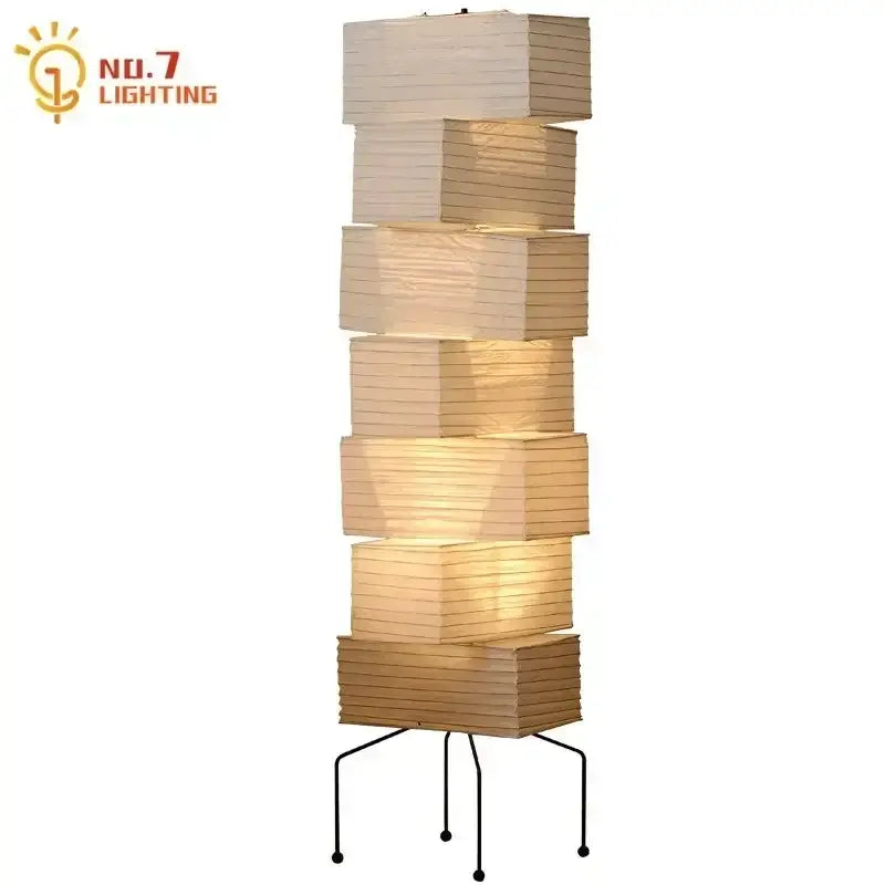 Vintage beige akari rice paper floor lamp for living room