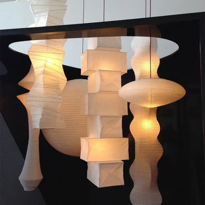 Geometric white akari rice paper pendant lamp for living room