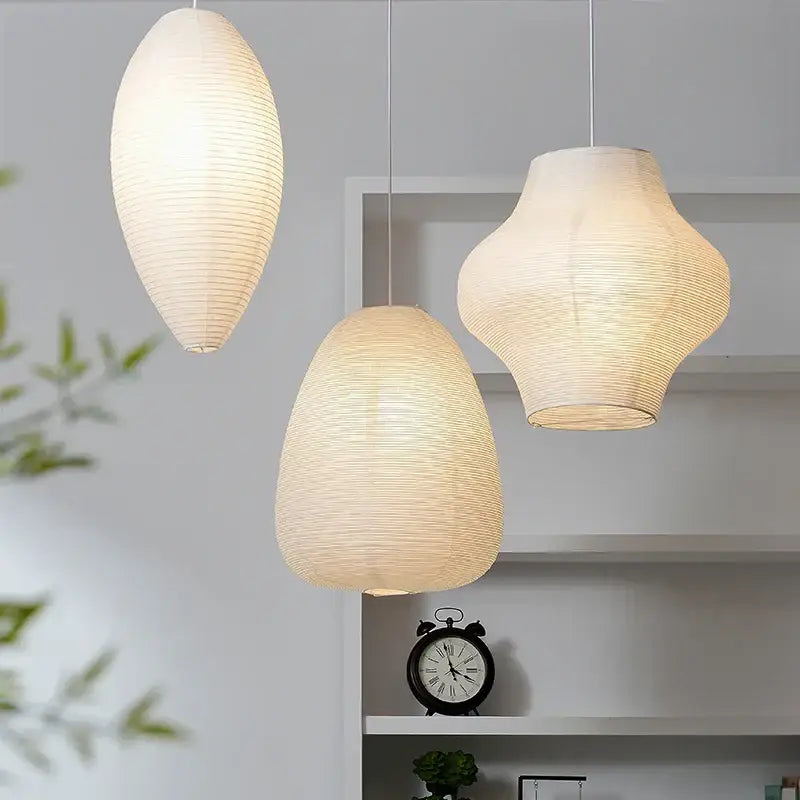 Geometric white akari rice paper pendant lamp for living room