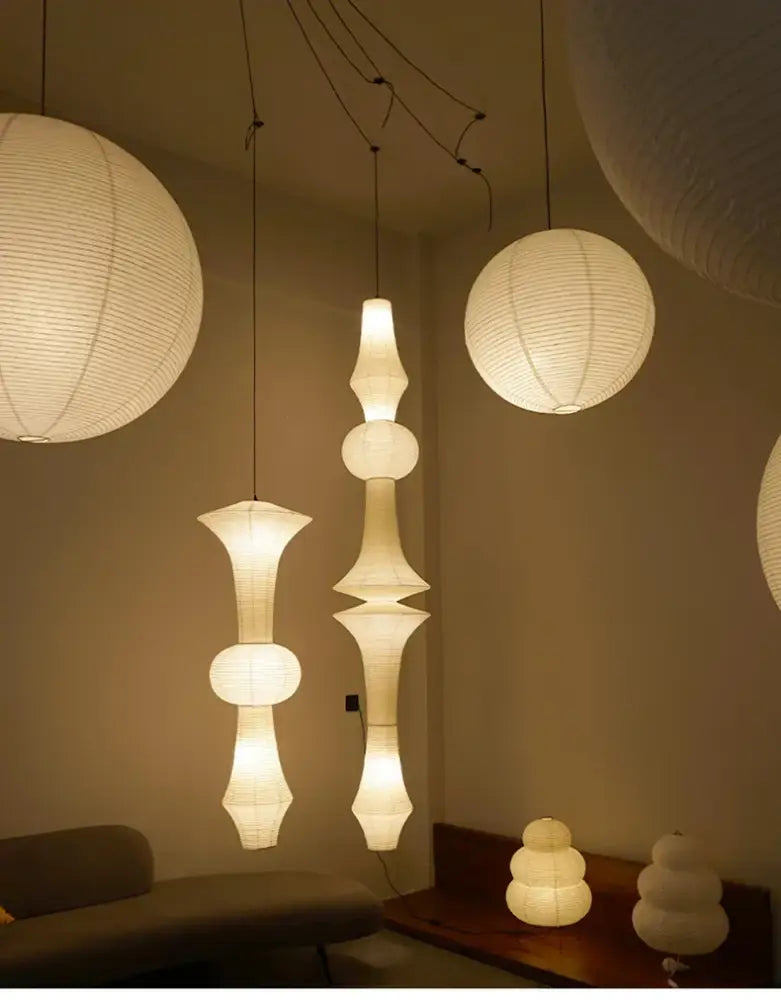 Geometric white akari rice paper pendant lamp for living room
