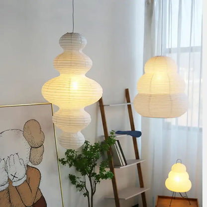 Geometric white akari rice paper pendant lamp for living room