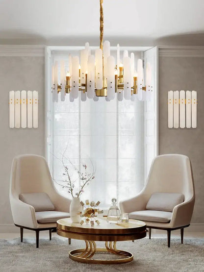 Elegant alabaster gold chrome chandelier living room pendant light
