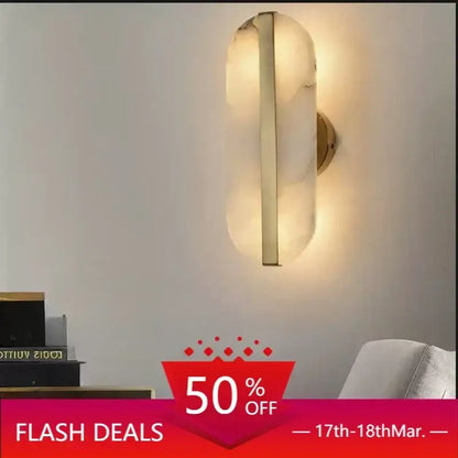 Modern brass alabaster oval marble wall lamp for living room