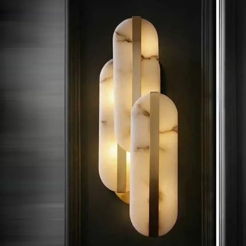 Modern brass alabaster oval marble wall lamp for living room