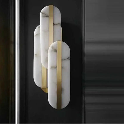 Modern brass alabaster oval marble wall lamp for living room