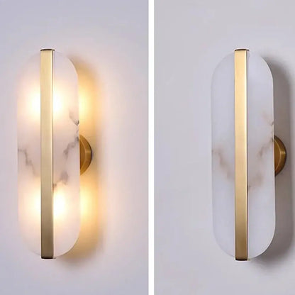 Modern brass alabaster oval marble wall lamp for living room