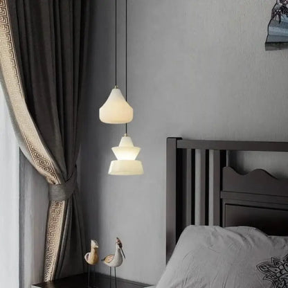 Elegant white & beige alabaster pendant lights living room teardrop