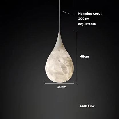 Elegant white & beige alabaster pendant lights living room teardrop