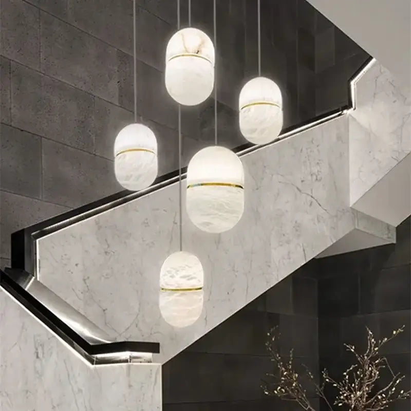 Elegant white & beige alabaster pendant lights living room teardrop