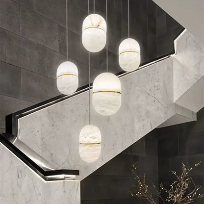 Elegant white & beige alabaster pendant lights living room teardrop