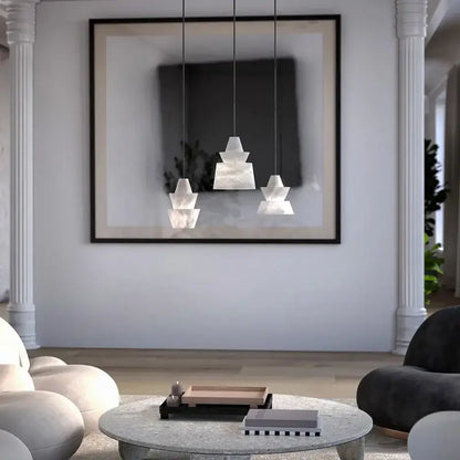 Elegant white & beige alabaster pendant lights living room teardrop
