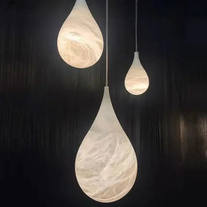 Elegant white & beige alabaster pendant lights living room teardrop