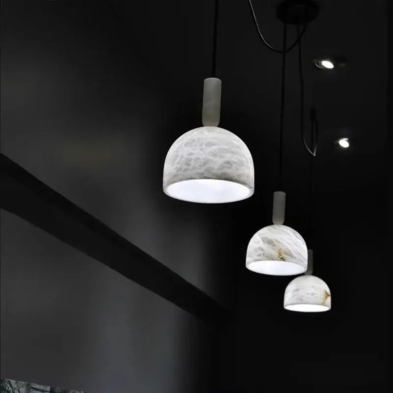 Elegant white & beige alabaster pendant lights living room teardrop