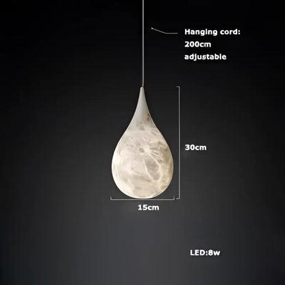 Elegant white & beige alabaster pendant lights living room teardrop