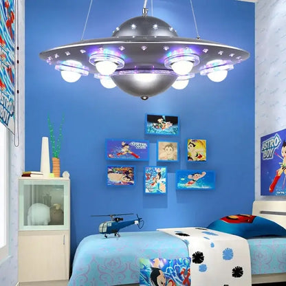 Alien ufo blue iron art chandelier for childrens bedroom