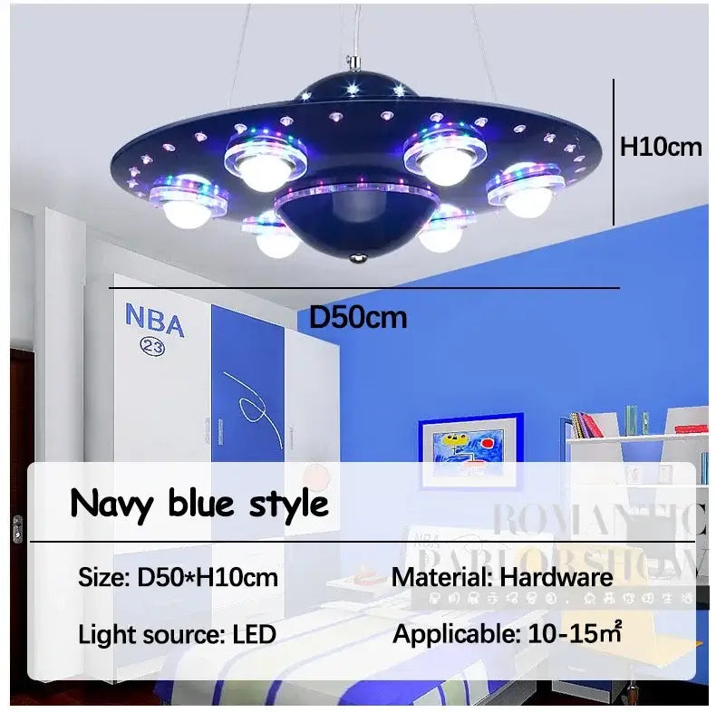 Alien ufo blue iron art chandelier for childrens bedroom