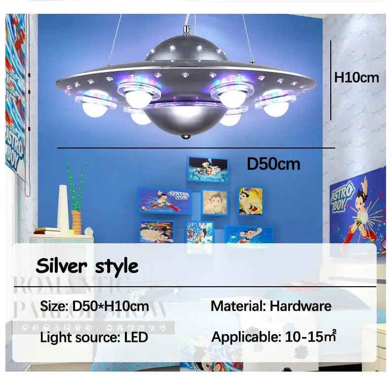 Alien ufo blue iron art chandelier for childrens bedroom