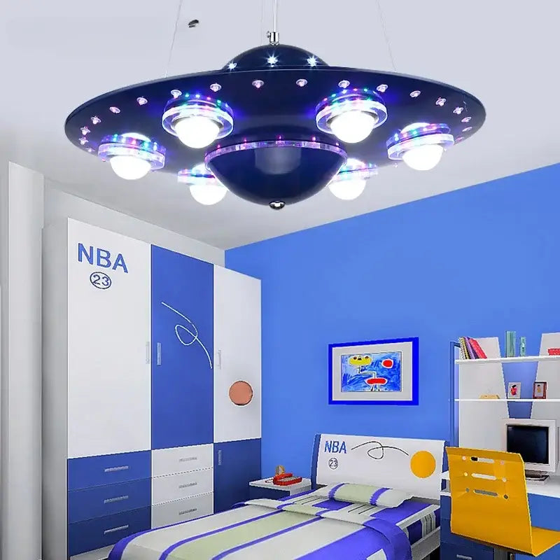 Alien ufo blue iron art chandelier for childrens bedroom