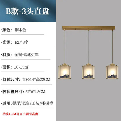 Elegant blue wave glass copper entrance light bedroom pendant