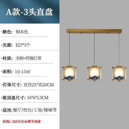 Elegant blue wave glass copper entrance light bedroom pendant