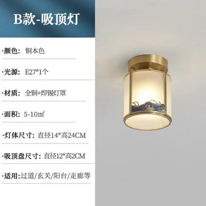 Elegant blue wave glass copper entrance light bedroom pendant