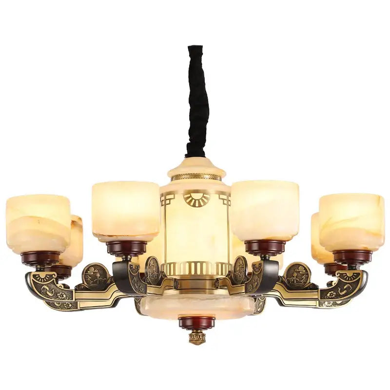 Ornate copper jade chandelier for dining room lighting