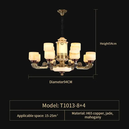 Ornate copper jade chandelier for dining room lighting