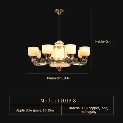 Ornate copper jade chandelier for dining room lighting