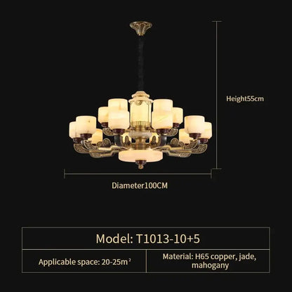 Ornate copper jade chandelier for dining room lighting