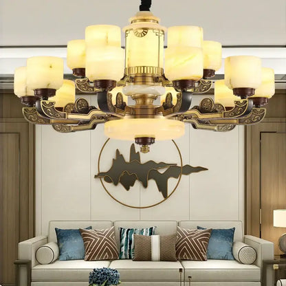 Ornate copper jade chandelier for dining room lighting
