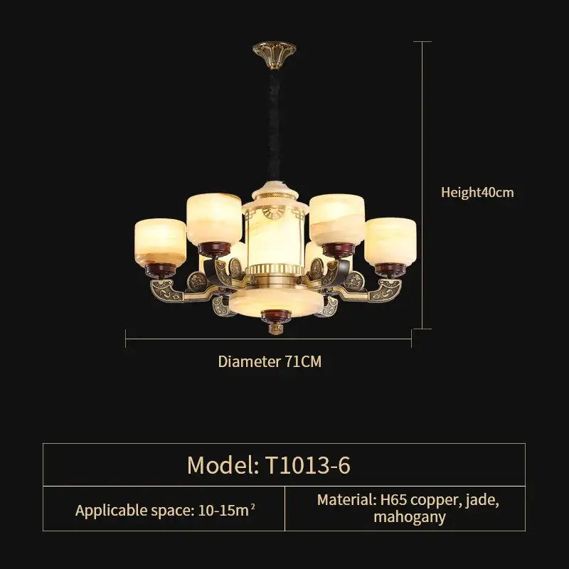 Ornate copper jade chandelier for dining room lighting