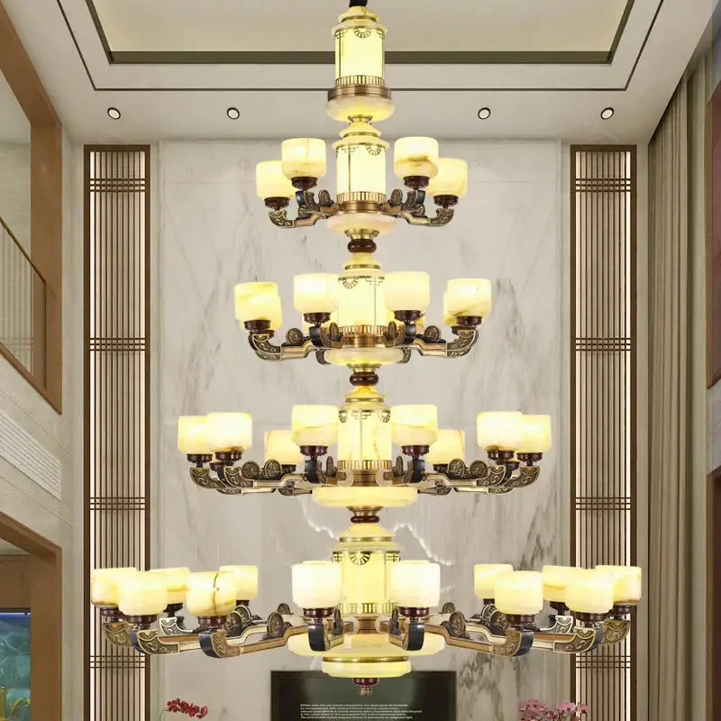 Ornate copper jade chandelier for dining room lighting
